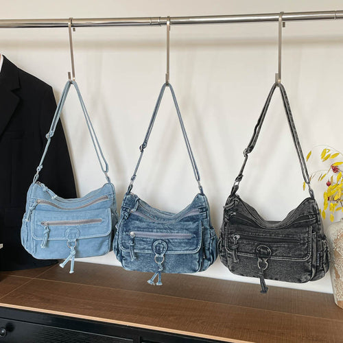2026 Large Capacity Denim Commuter Crossbody Shoulder Bag