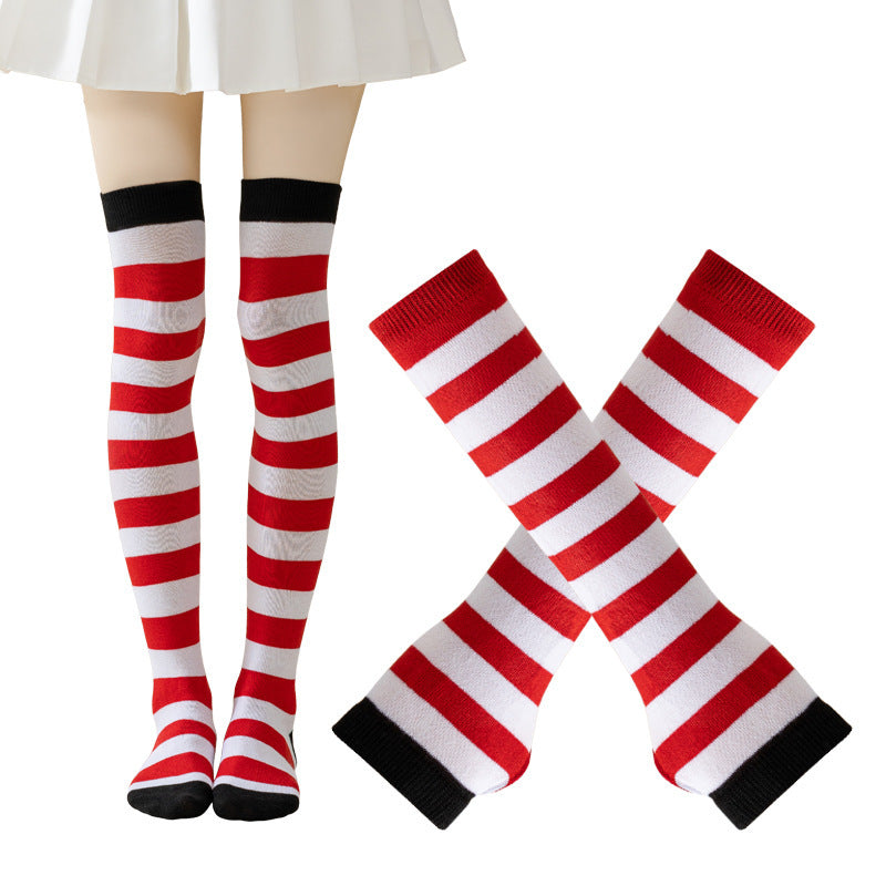 Cross Border Halloween Christmas Party Striped Over Knee Socks