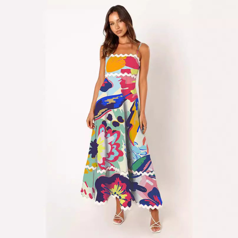 Solid Color Lace Stitching Suspender Tube Top Oversized Dress