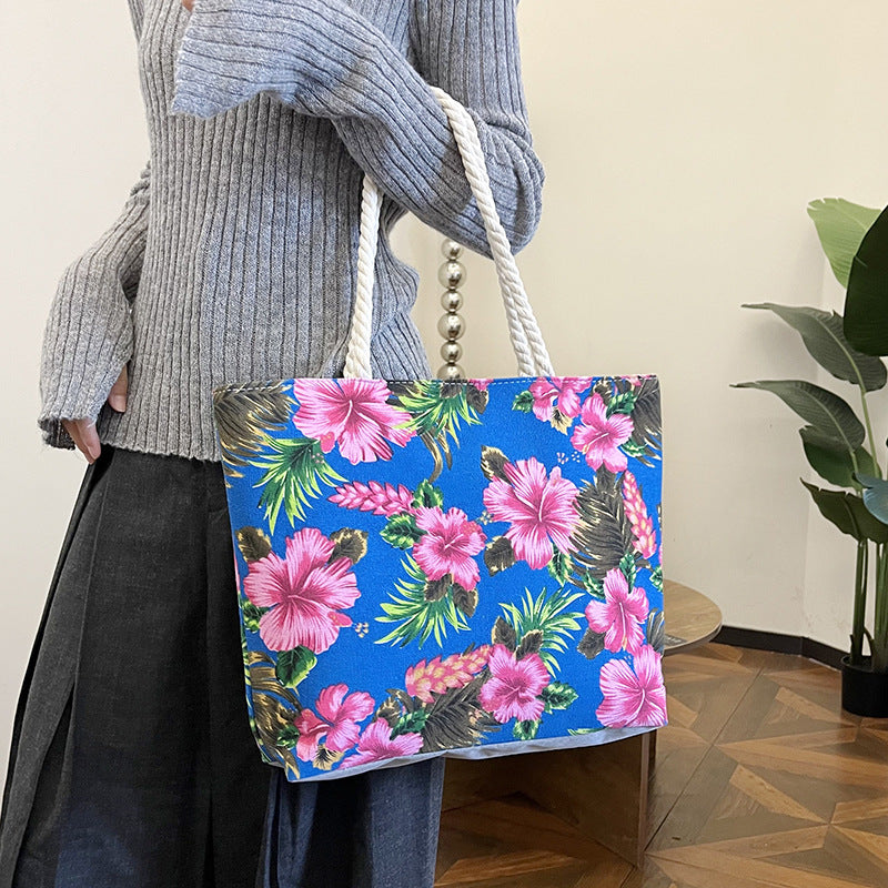 Ethnic Floral Printed Canvas Tote Bag