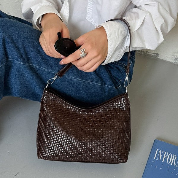 Woven Textured Hobo Shoulder Bag with Adjustable Strap