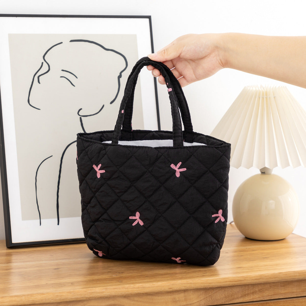Portable Women's Floral Quilted Large Capacity Cosmetic Toiletry Bag