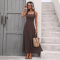2026 Summer New Vintage Polka Dot Square Neck Waist Cinch Maxi Dress