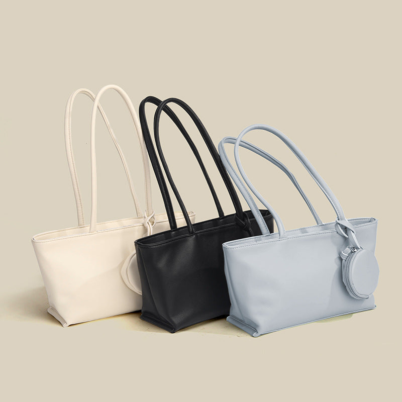 Minimalist PU Leather Shoulder Tote Bag with Coin Pouch