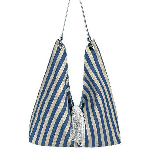 Striped Canvas Large Capacity Tote Bag