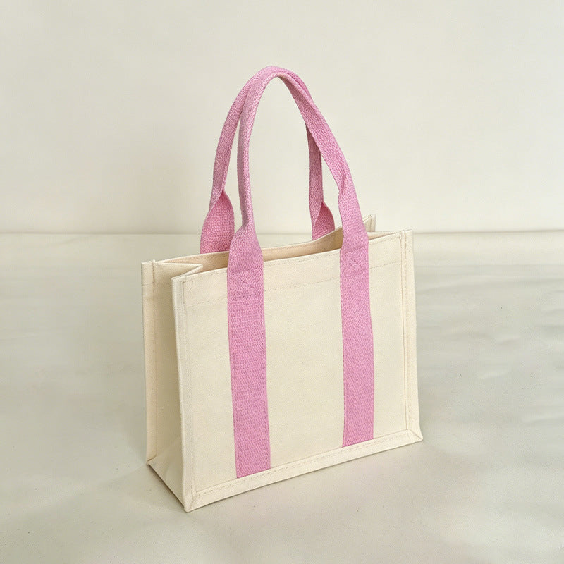 Contrast Handle Structured Horizontal Canvas Tote Bag