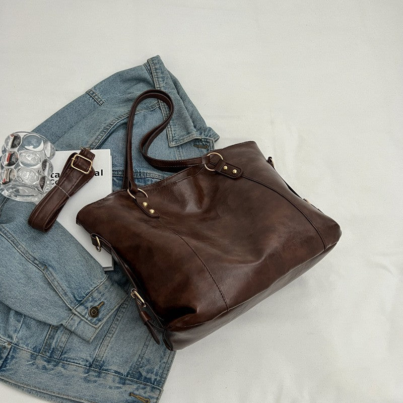 Vintage PU Leather Large Capacity Shoulder Handbag Tote Bag
