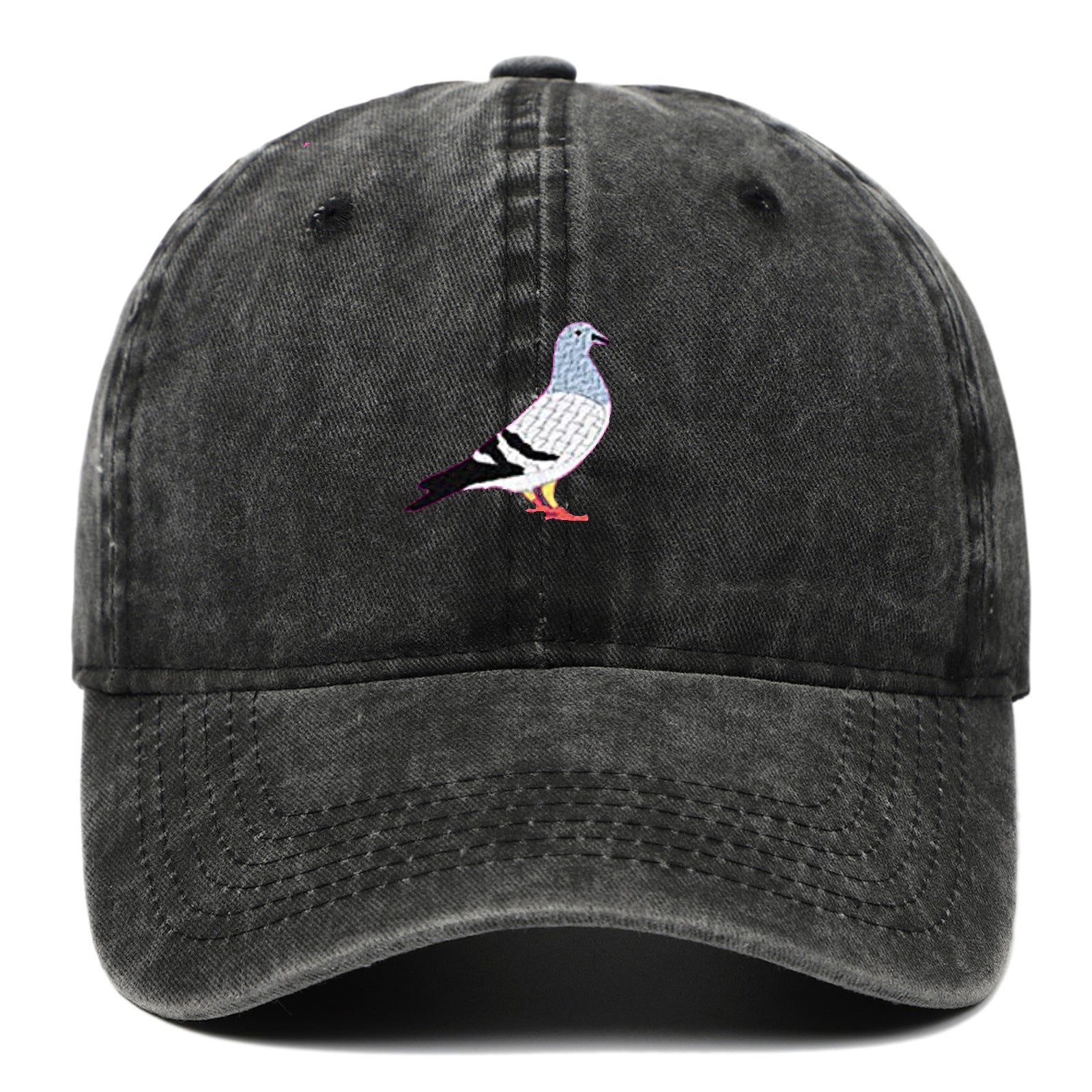 Pigeon Embroidered Washed Distressed Baseball Cap