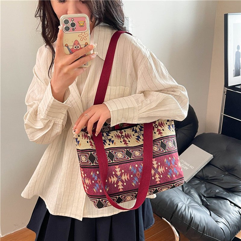 Ethnic Large-Capacity Canvas Commuting Tote Bag