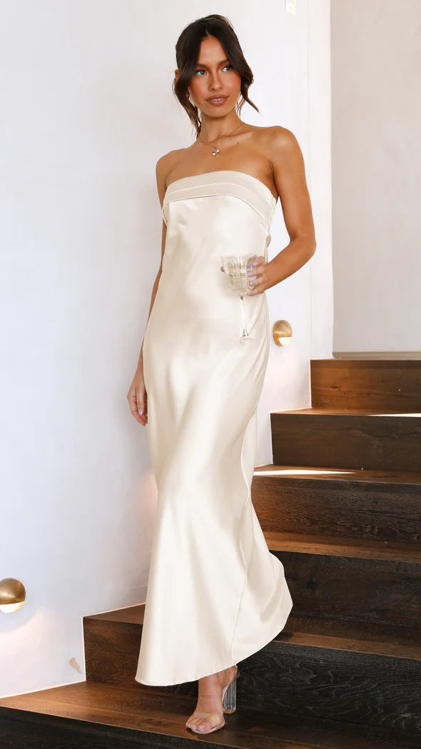 Satin Hollow Backless Tube Top Dress