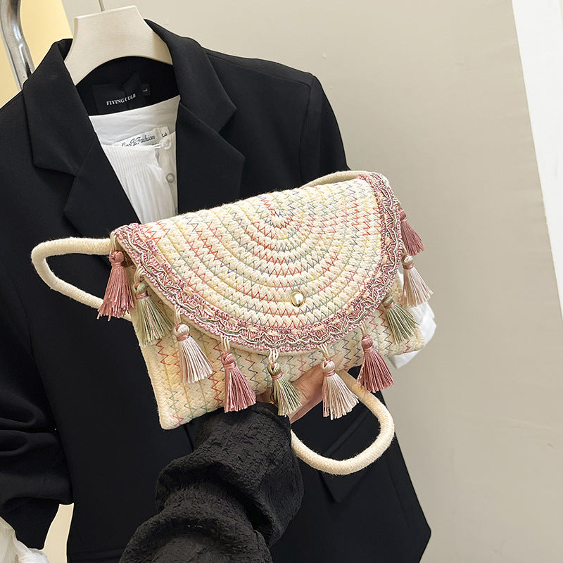 Ethnic Tassel Straw Envelope Crossbody Bag