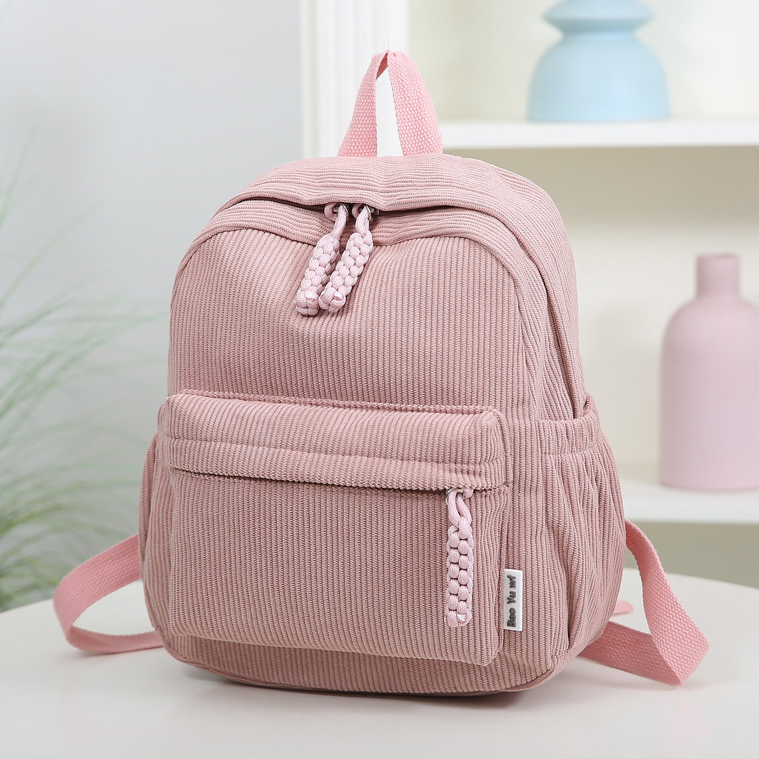 Women Corduroy  Japanese Style Casual Minimalist Small Backpack