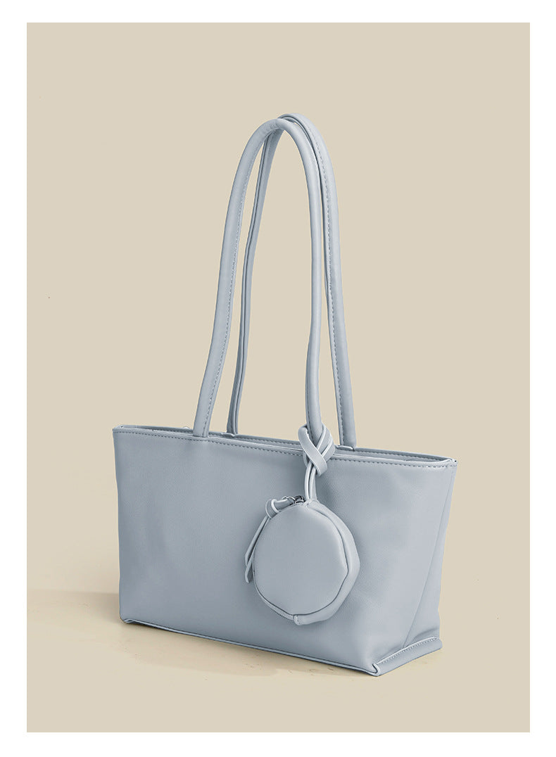 Minimalist PU Leather Shoulder Tote Bag with Coin Pouch
