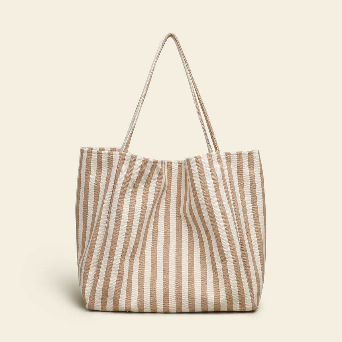 Contrast Stripe Large Capacity Soft Canvas Tote Bag
