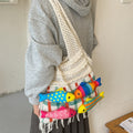 Cozy Crochet Fish Applique Fringe Tassels Shoulder Bag