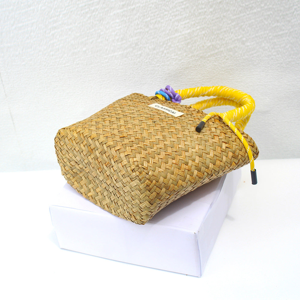 Handmade Colorful Straw Woven Beach Basket Bag