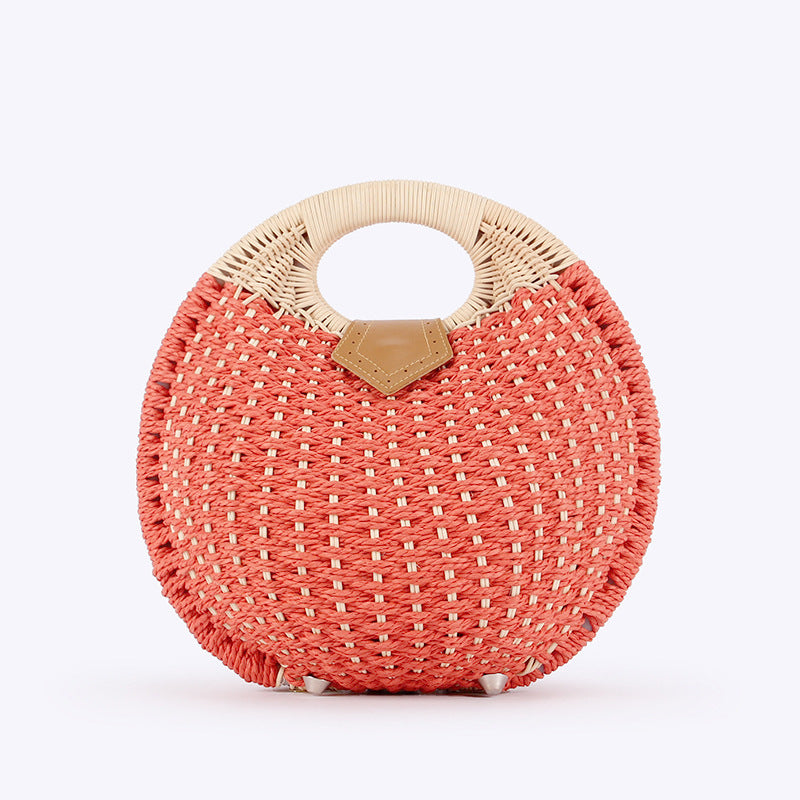 Cute Rattan Shell Bag, Casual Straw Vacation Beach Bag