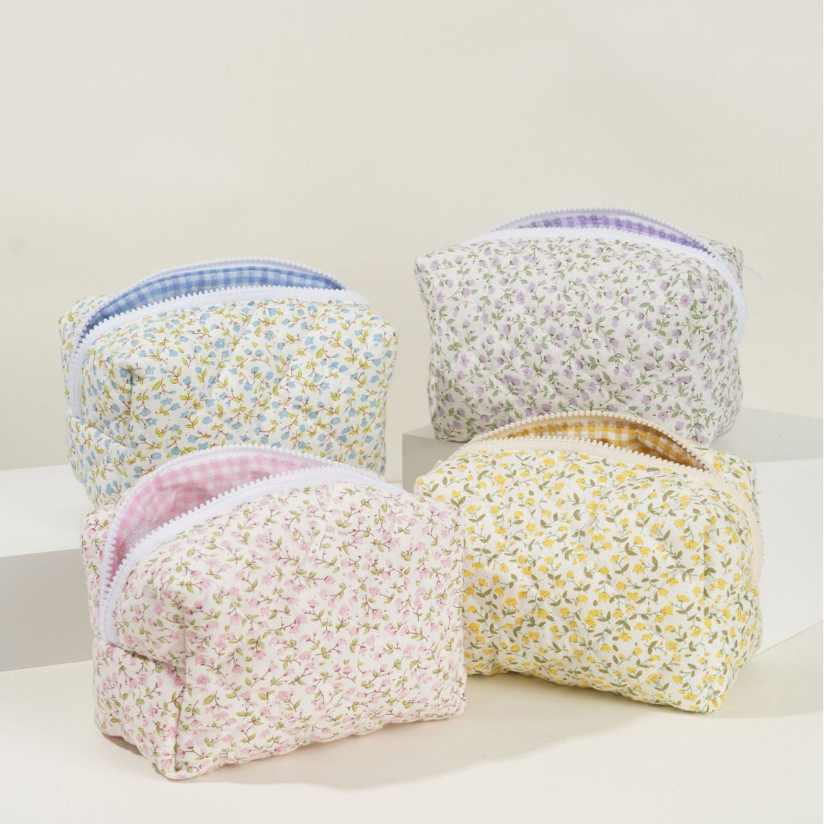 Floral Quilted Large Capacity Cotton Toiletry Bag