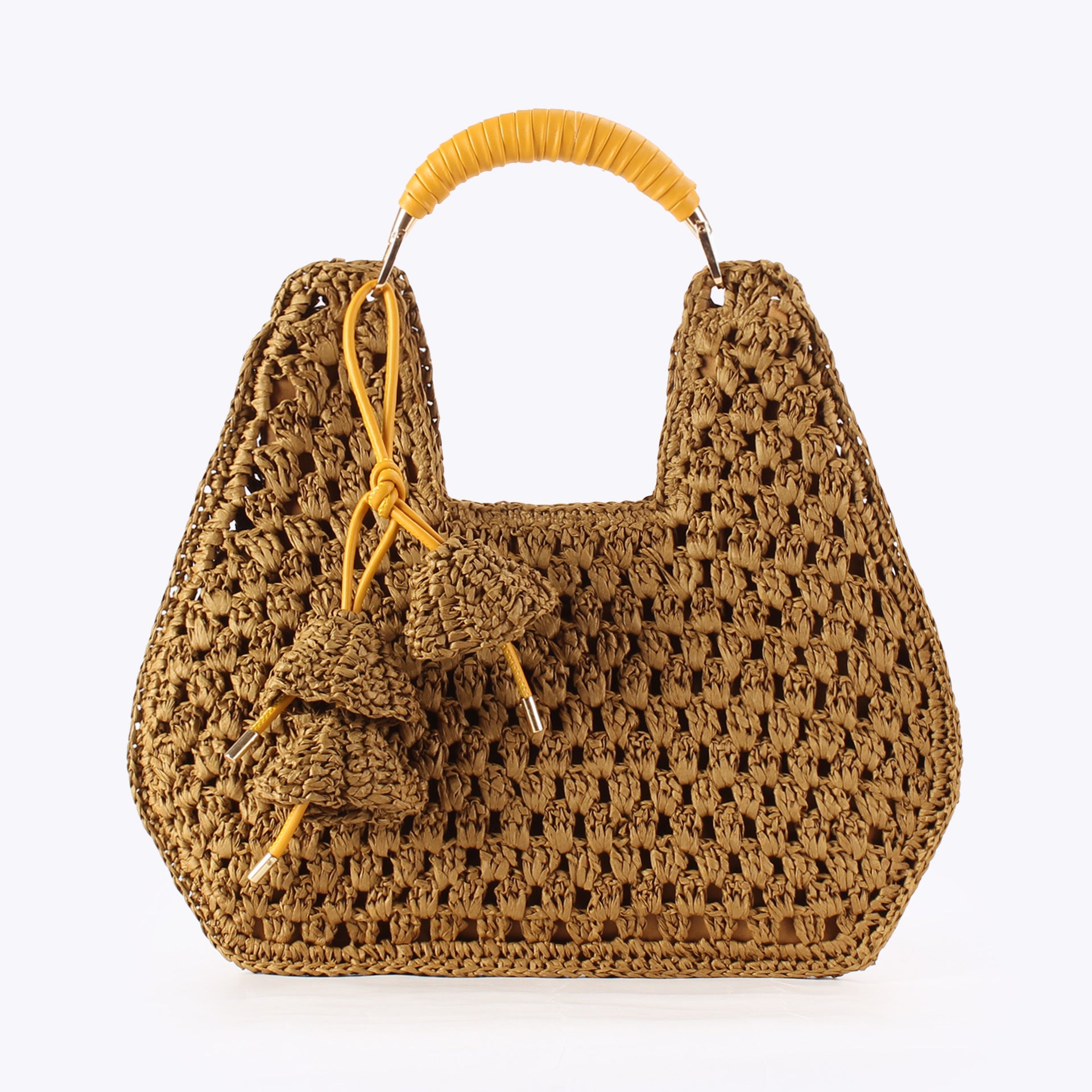 Boho Woven Paper To pHandle Crochet Handbag with Tassel Charm