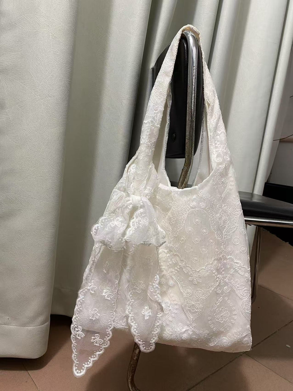 Women Lace Floral Canvas Large Capacity Shoulder Tote Bag