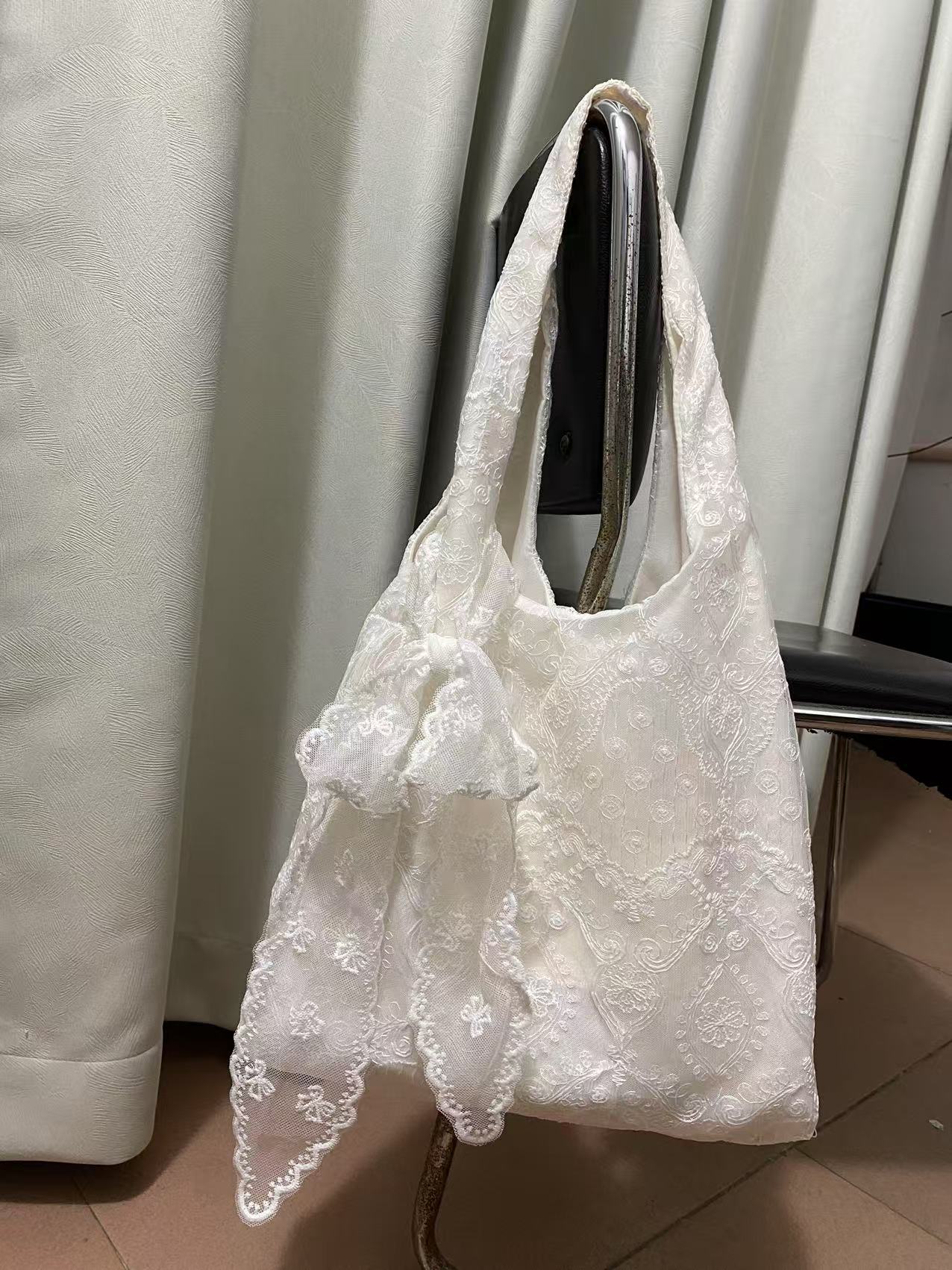 Women Lace Floral Canvas Large Capacity Shoulder Tote Bag