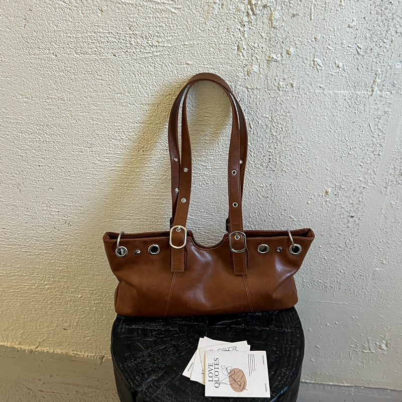 Vintage Grommet Tote with Buckle Straps