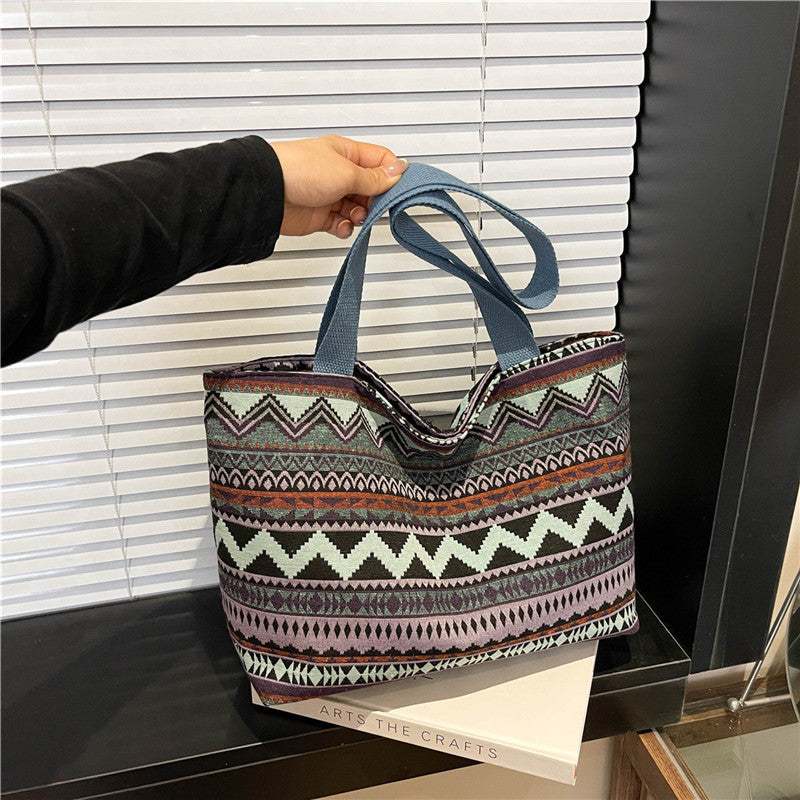 Ethnic Large-Capacity Canvas Commuting Tote Bag