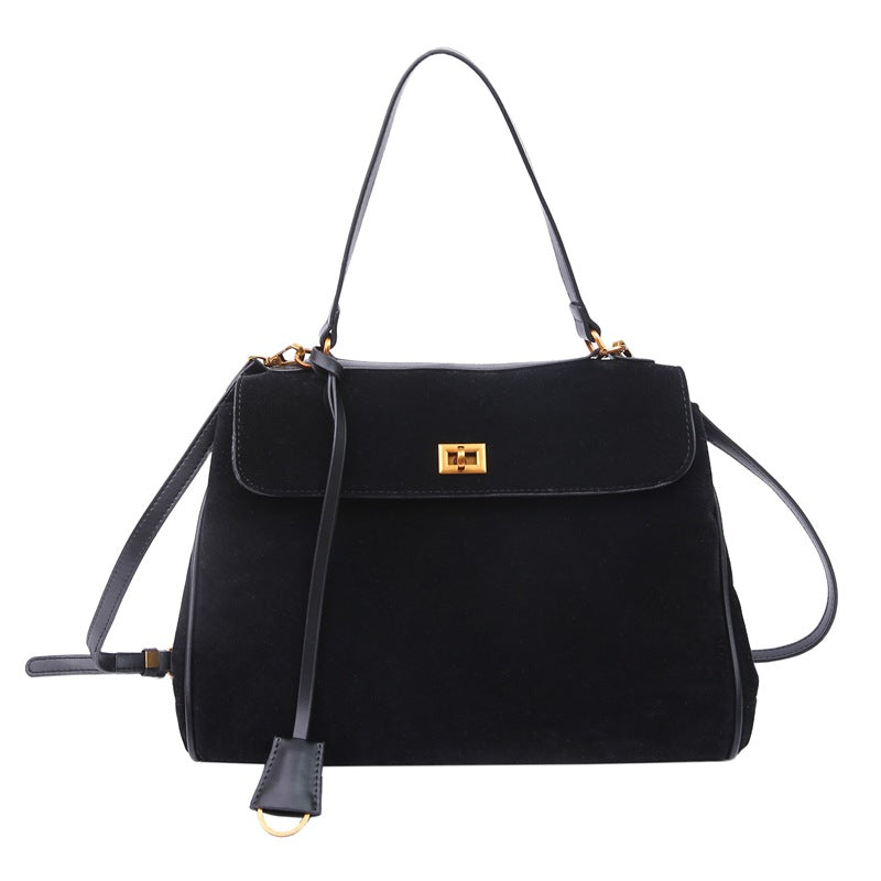 Elegant Suede Leather Shoulder Bag with Flap Design