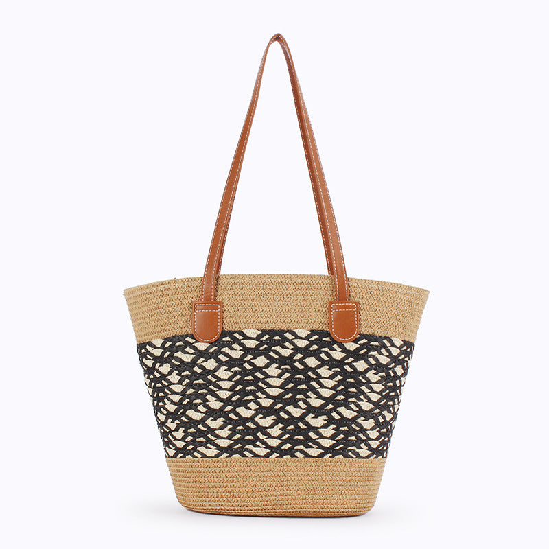 Women Striped Handwoven Large Capacity Tote Holiday Bag