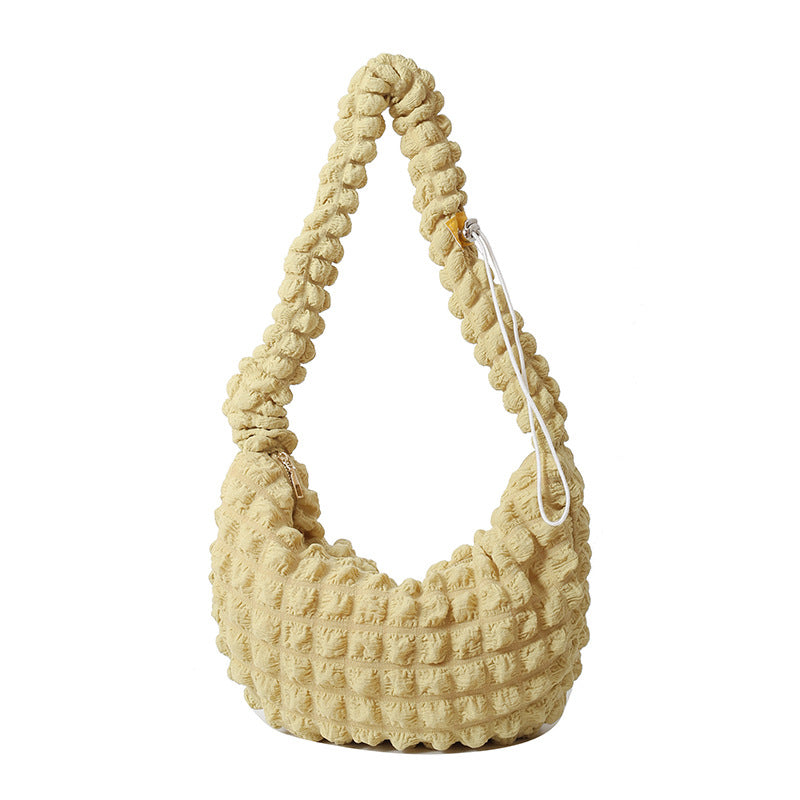 Pleated Bubble Cloud Plaid Tote Bag