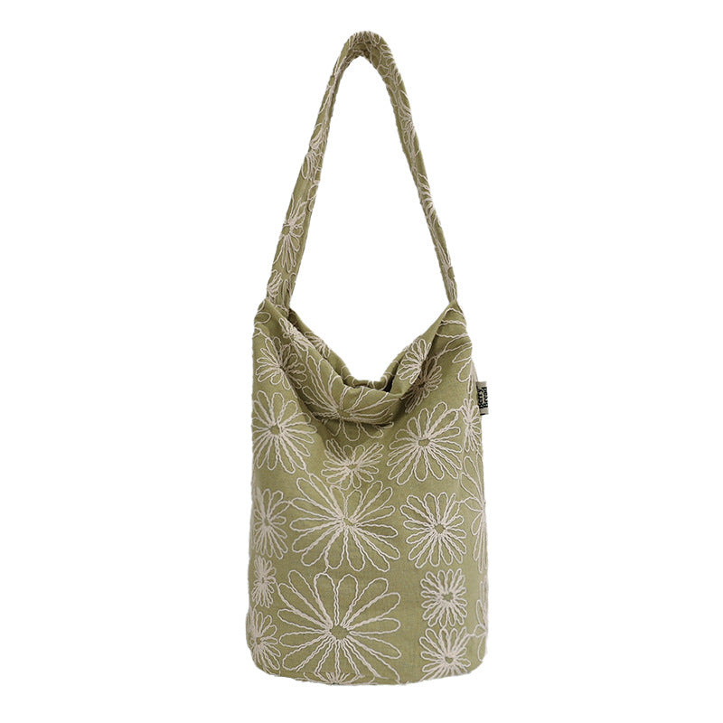 Floral Embroidered Canvas Shoulder Bag