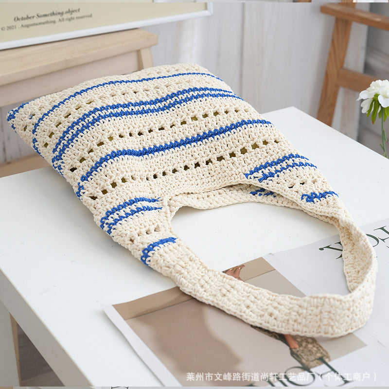Niche Straw Woven Cotton Thread Large Capacity Beach Holiday Commuter Shoulder Tote Bag