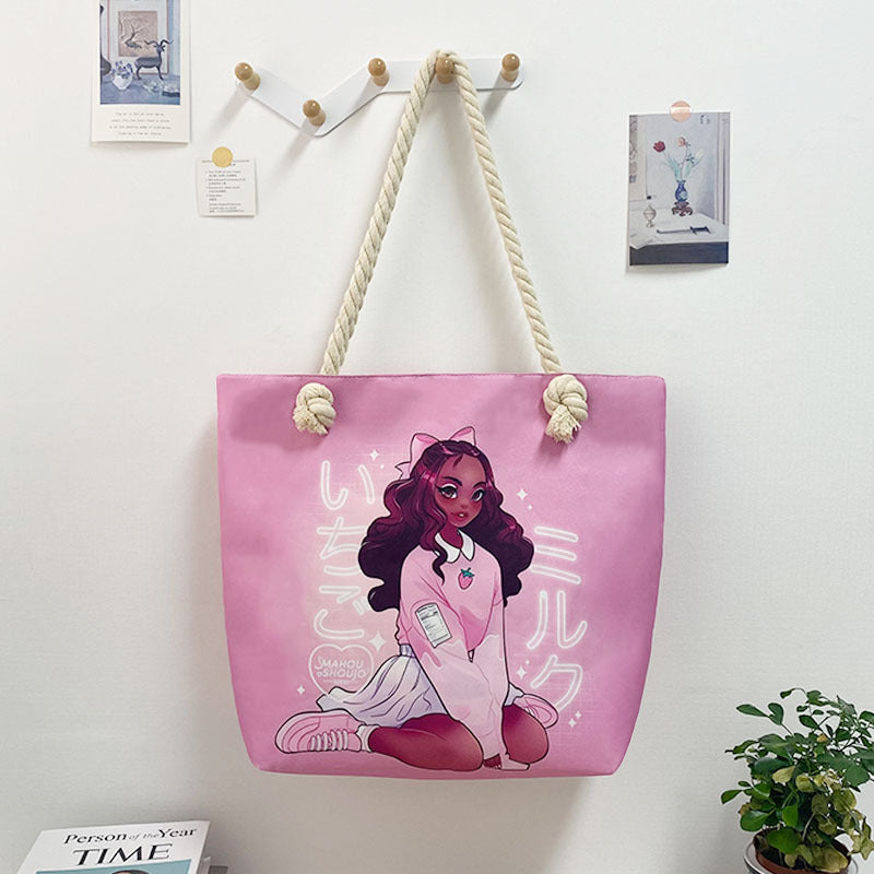 High-End Ethnic Canvas Hemp Rope Armpit Tote