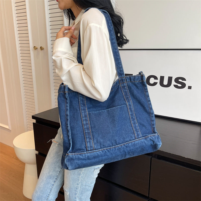 2026 Women Casual Denim Minimalist Versatile Shoulder Tote Bag