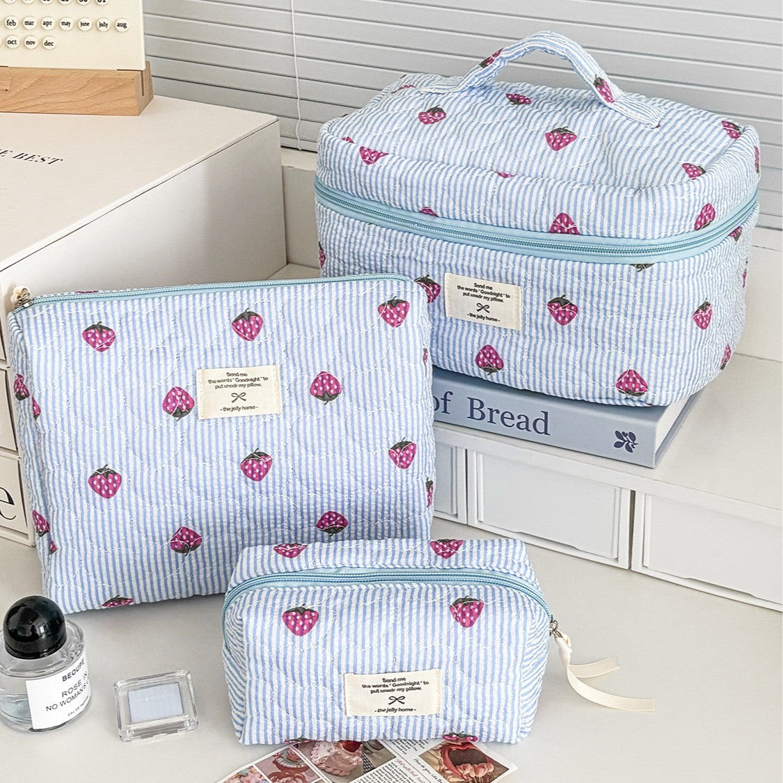 Multi-Pattern Palace Quilted Cosmetic Clutch and Octagonal Set