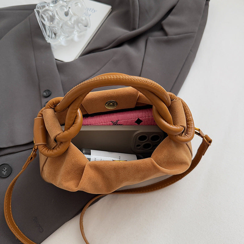 Vintage Suede-Look Mini Satchel Bag with Knotted Handle