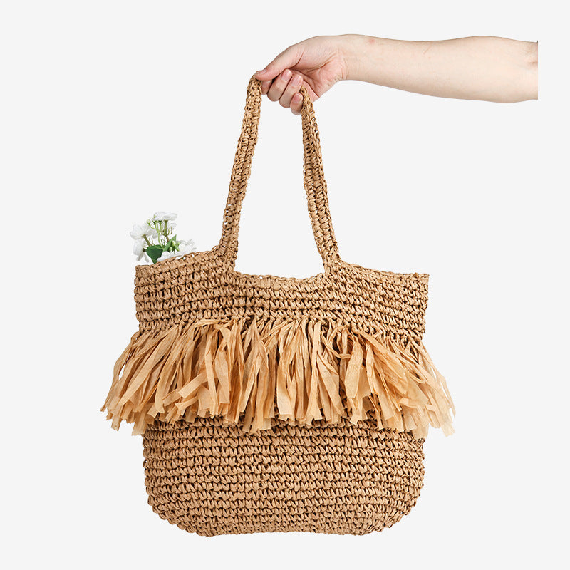 Tassel Single Shoulder Large Capacity Straw Woven Beach Bag