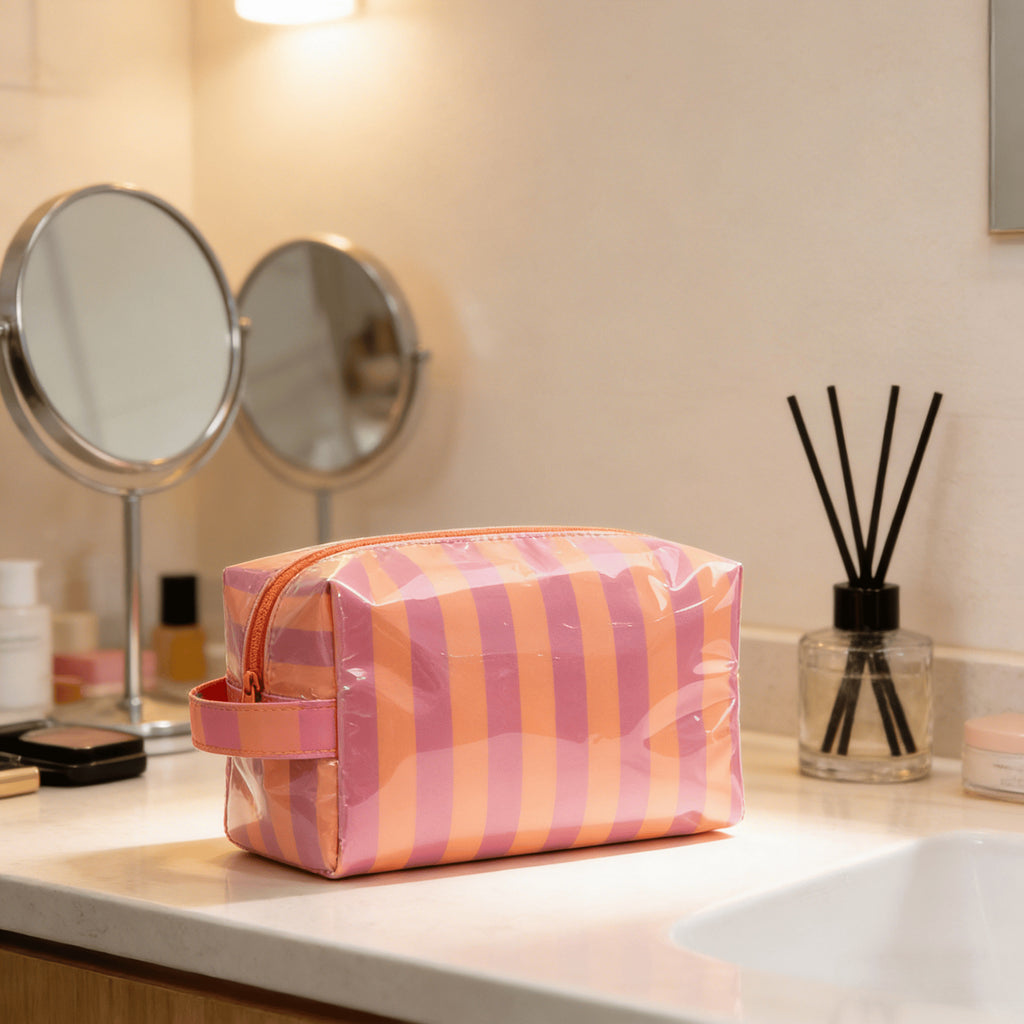 Large-Capacity Striped Travel Cosmetic Bag