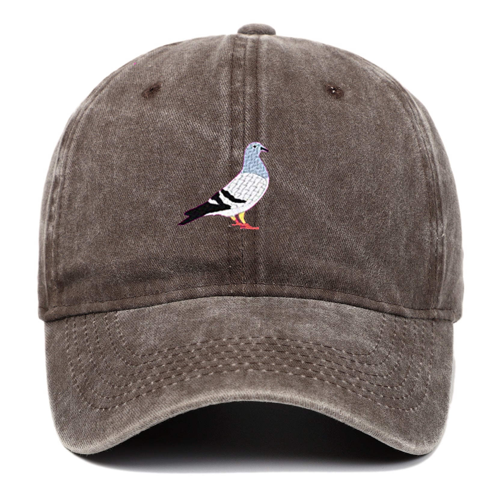 Pigeon Embroidered Washed Distressed Baseball Cap