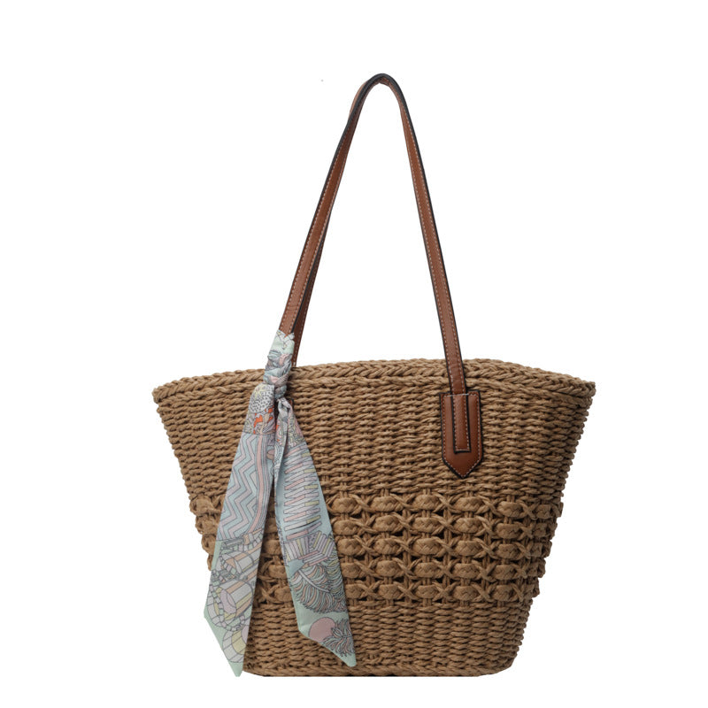 Women 2026 New Large Woven Beach Straw Shoulder Tote Bag
