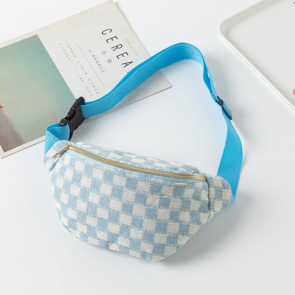 Plaid Waist Bag Unisex Sports Fitness Adjustable Storage Bag