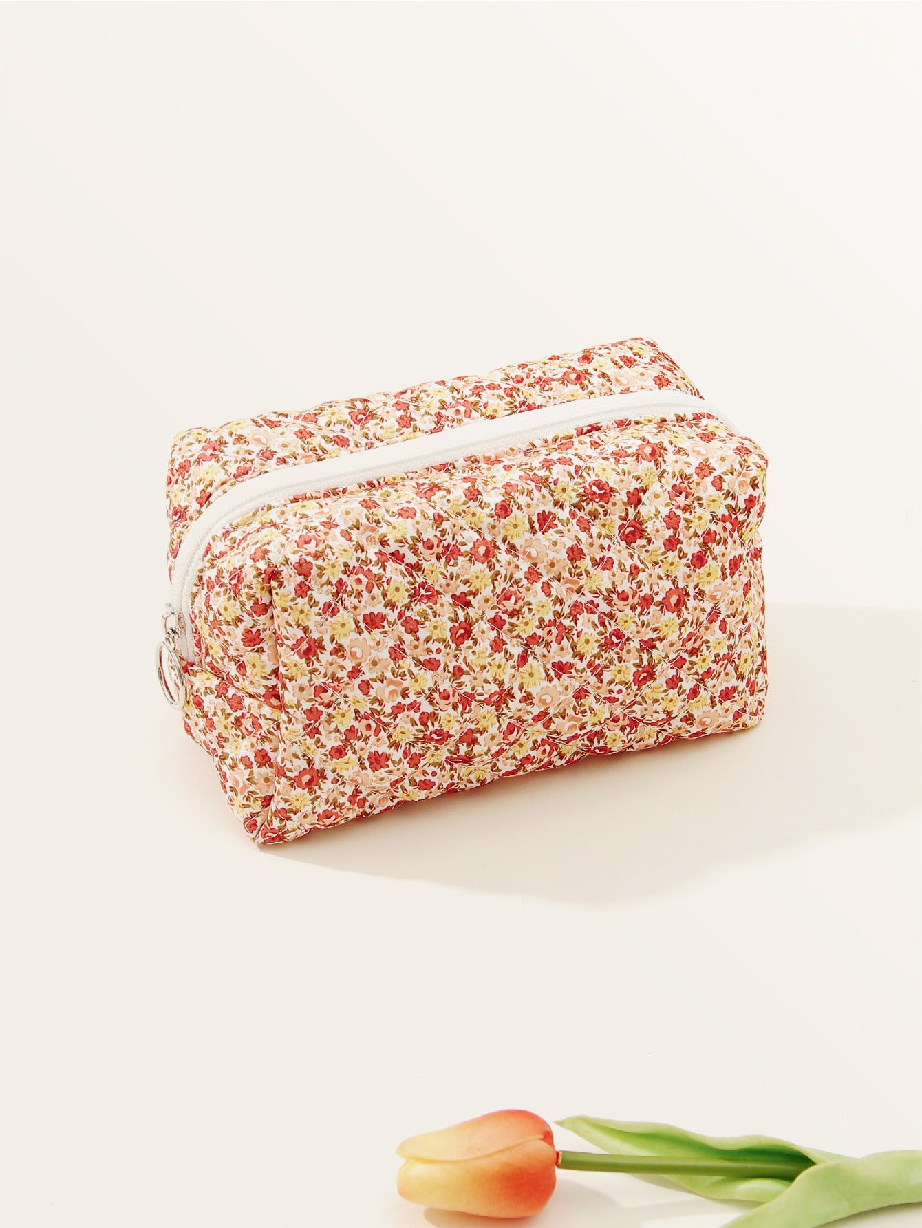 Small Floral Quilted Cotton Travel Cosmetic Bag