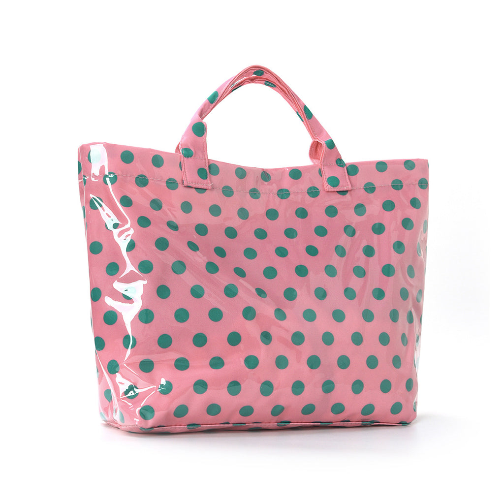Polka Dot Contrast Color Tote Bag Waterproof Pvc Large Capacity Handbag Women'S Travel Storage Large Capacity Tote Bag