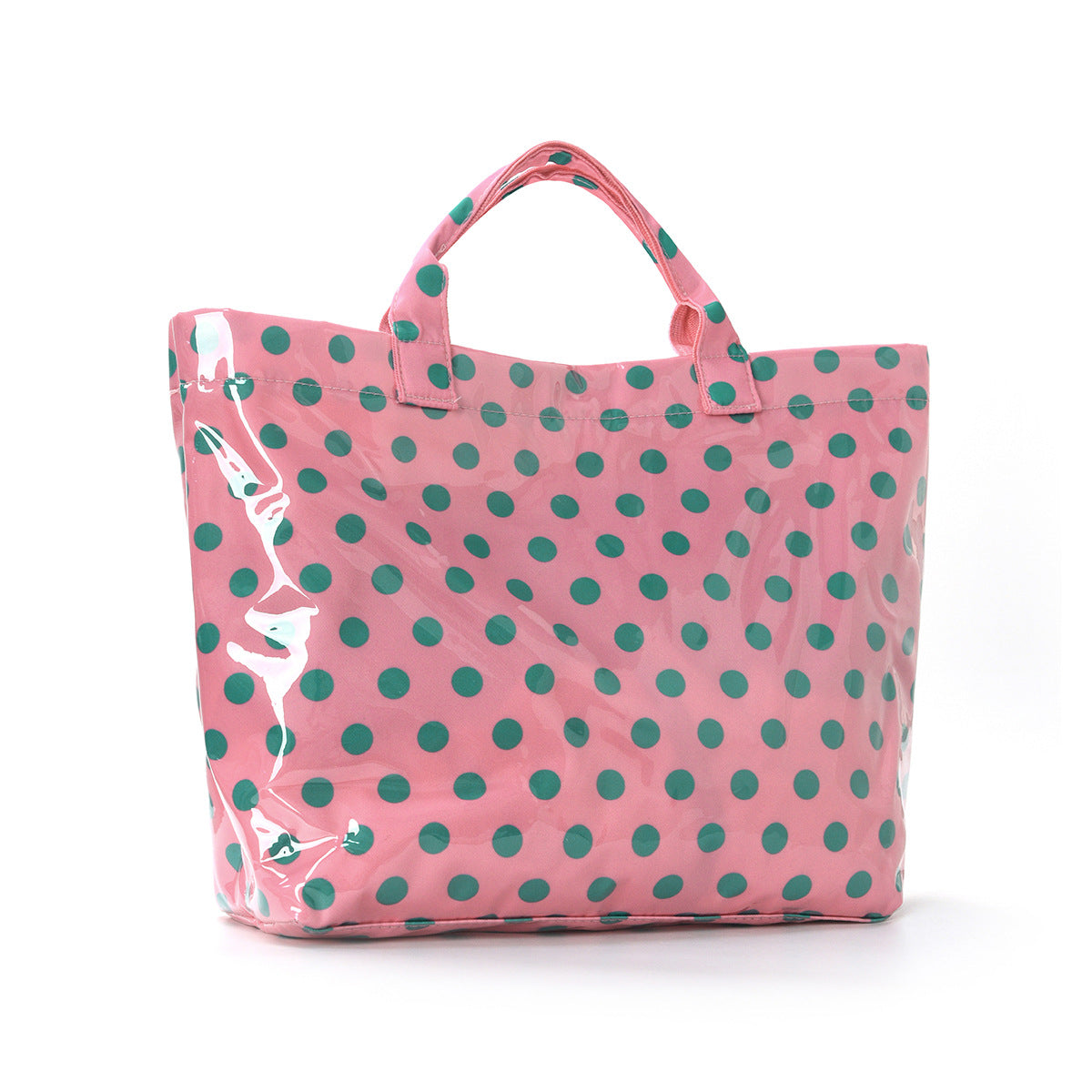 Polka Dot Contrast Color Tote Bag Waterproof Pvc Large Capacity Handbag Women'S Travel Storage Large Capacity Tote Bag