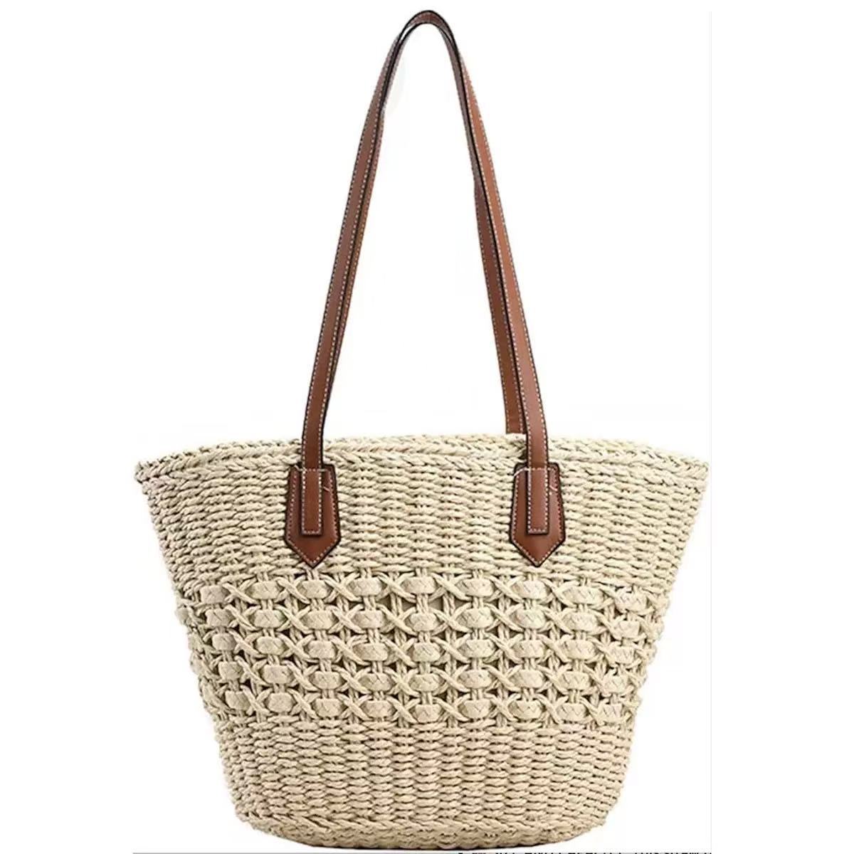Versatile Large Capacity Hollow Straw Commuter Shoulder Bag