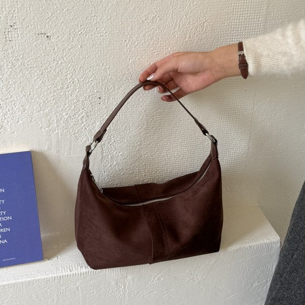 Vintage-inspired Suede Hobo Shoulder Bag with Soft Structured Shape