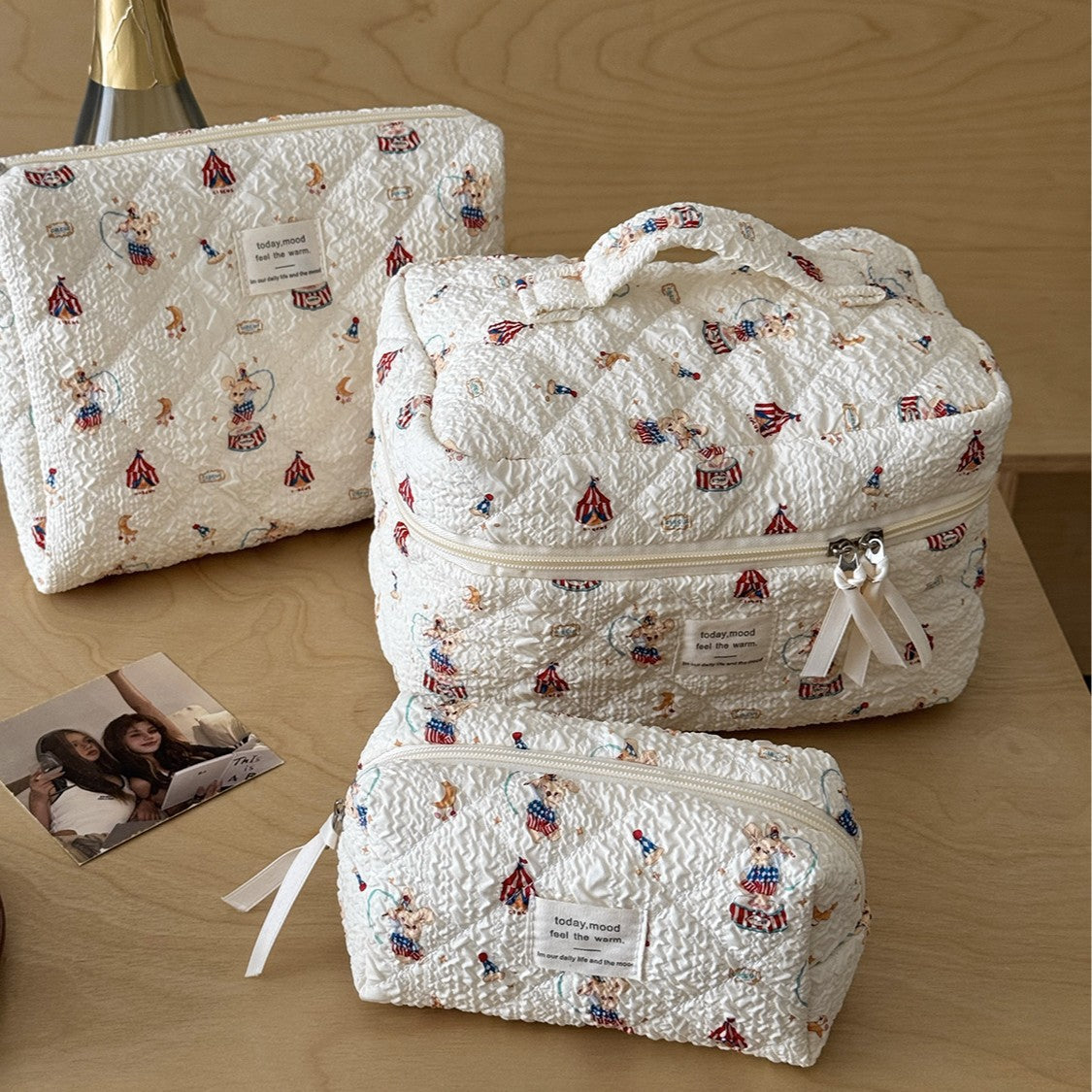 Multi-Pattern Palace Quilted Cosmetic Clutch and Octagonal Set
