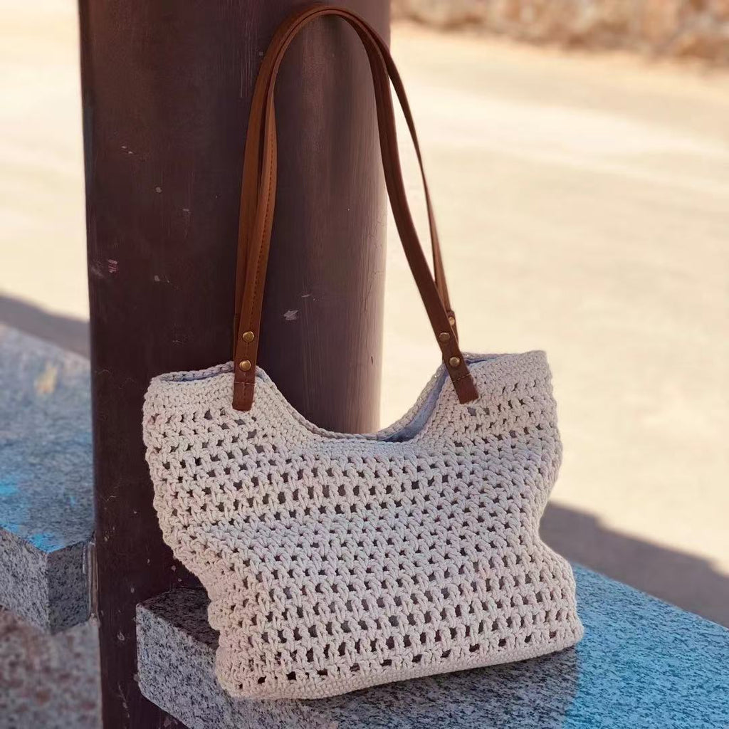 Lightweight Fishnet Knitted Shoulder Tote Bag