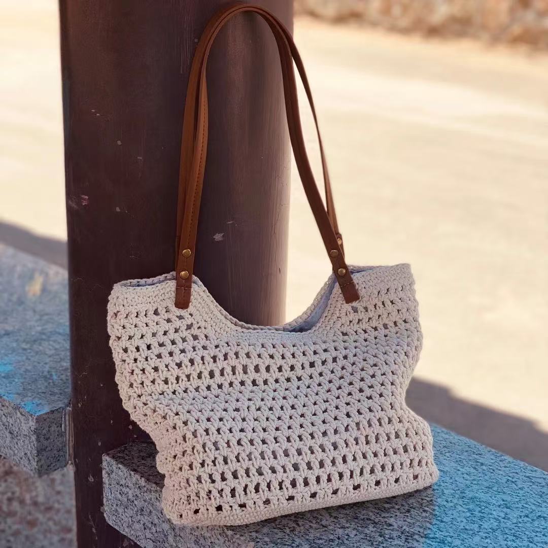 Lightweight Fishnet Knitted Shoulder Tote Bag