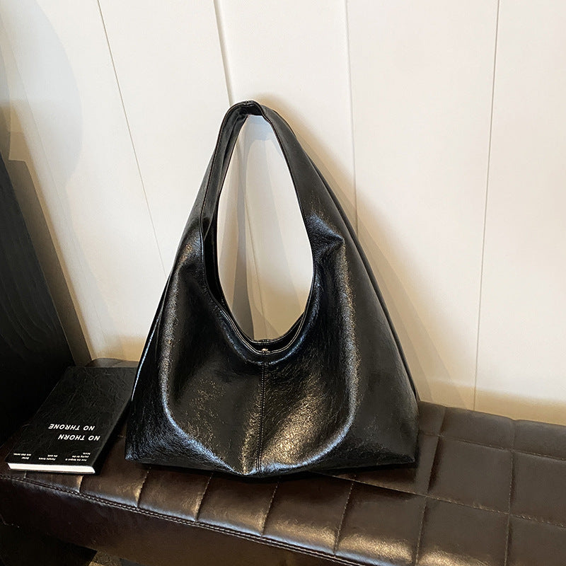 Glossy Wide Strap Hobo Shoulder Bag